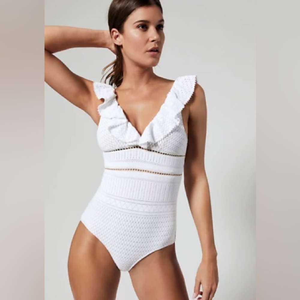 Jonathan Simkhai White Lace V-Neck One-Piece